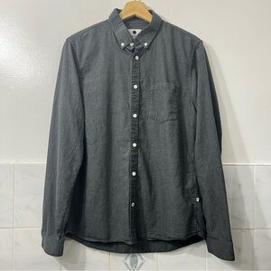 No Nationality NN07 Button Down Shirt Mens M Gray Long Sleeve Cotton Minimalist